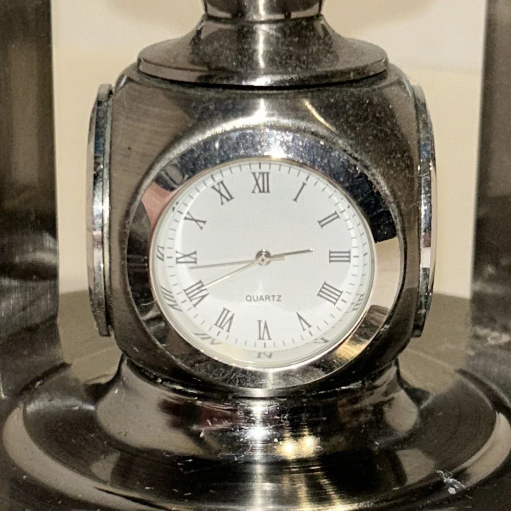 Globe By Alex‎ Kalifano-Chrome Revolving W\ 2 Clocks Thermometer & Hydrometer